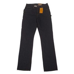 Carhartt Mens Dark Blue Flat Front Buttoned Denim Straight Jeans Size 32x36